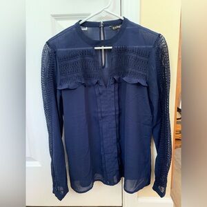 Express navy blue lace accent blouse size M